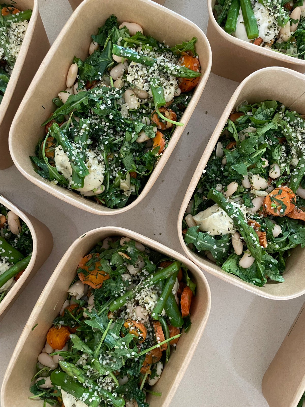 WHITE BEAN, ROASTED CARROT + DILL SALAD WITH HERBY TAHINI SAUCE