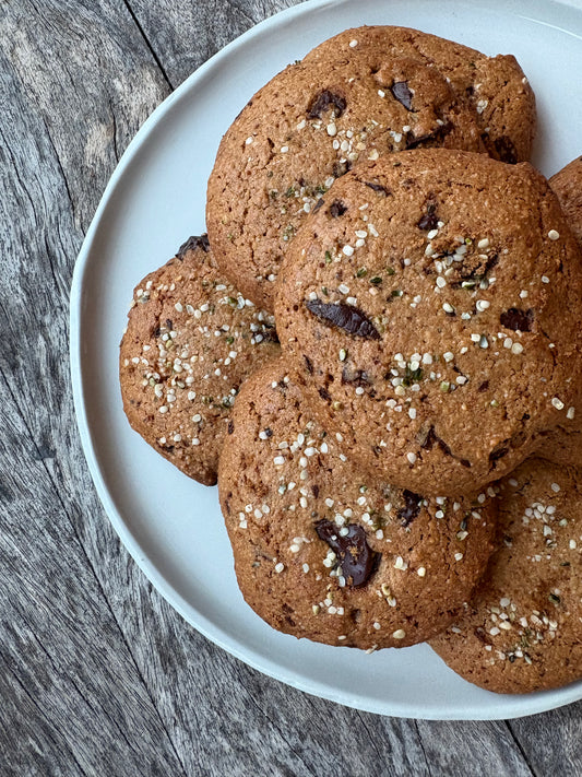 DARK CHOCOLATE, TAHINI + ALMOND BUTTER COOKIES