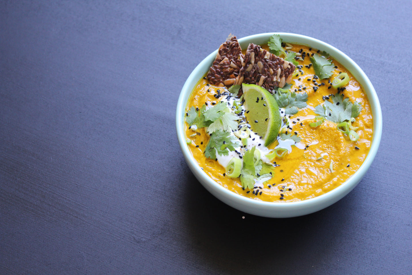CARROT, TURMERIC, COCONUT, LIME + LENTIL SOUP
