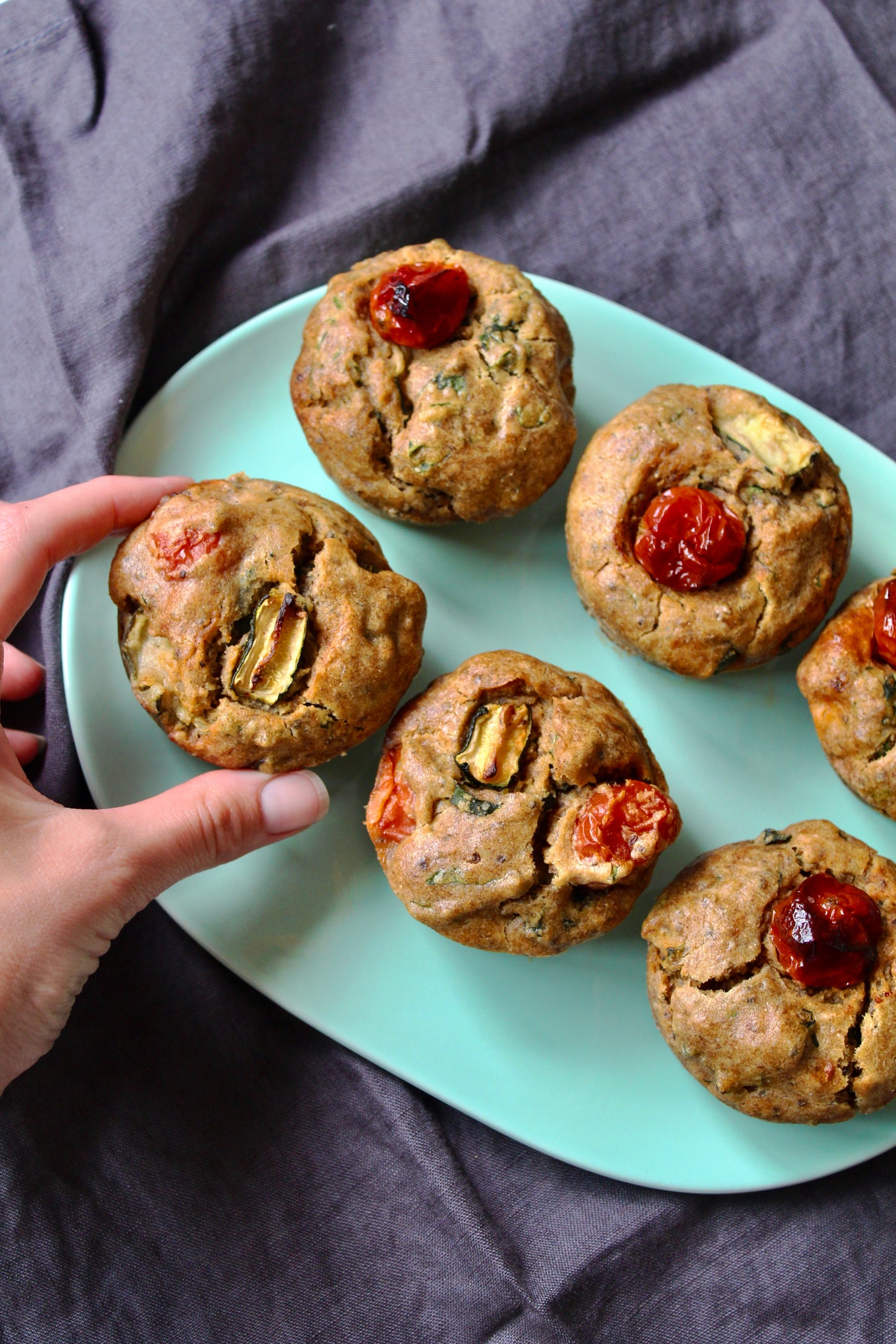 ZUCCHINI, CHERRY TOMATO + BASIL MUFFINS