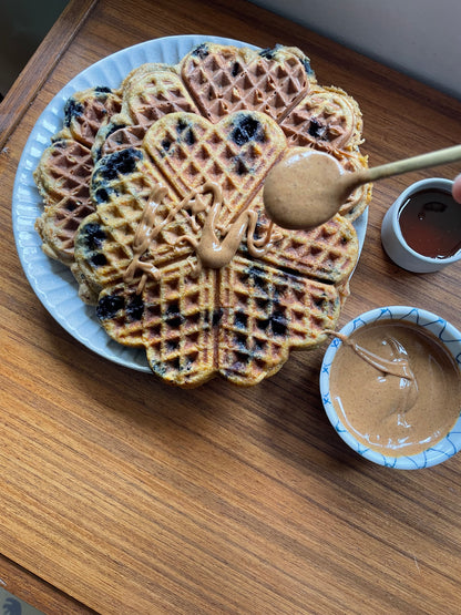 SWEET POTATO, BLUEBERRY + ALMOND BUTTER WAFFLES